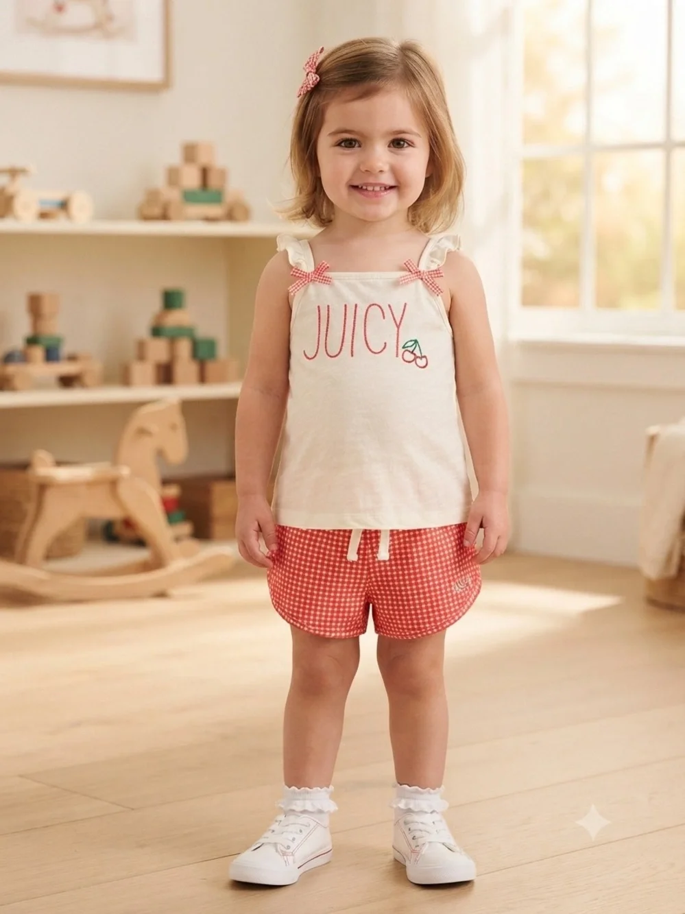 Juicy Couture Kids Set 4 Red Gingham Shorts & Tank Top Outfit
